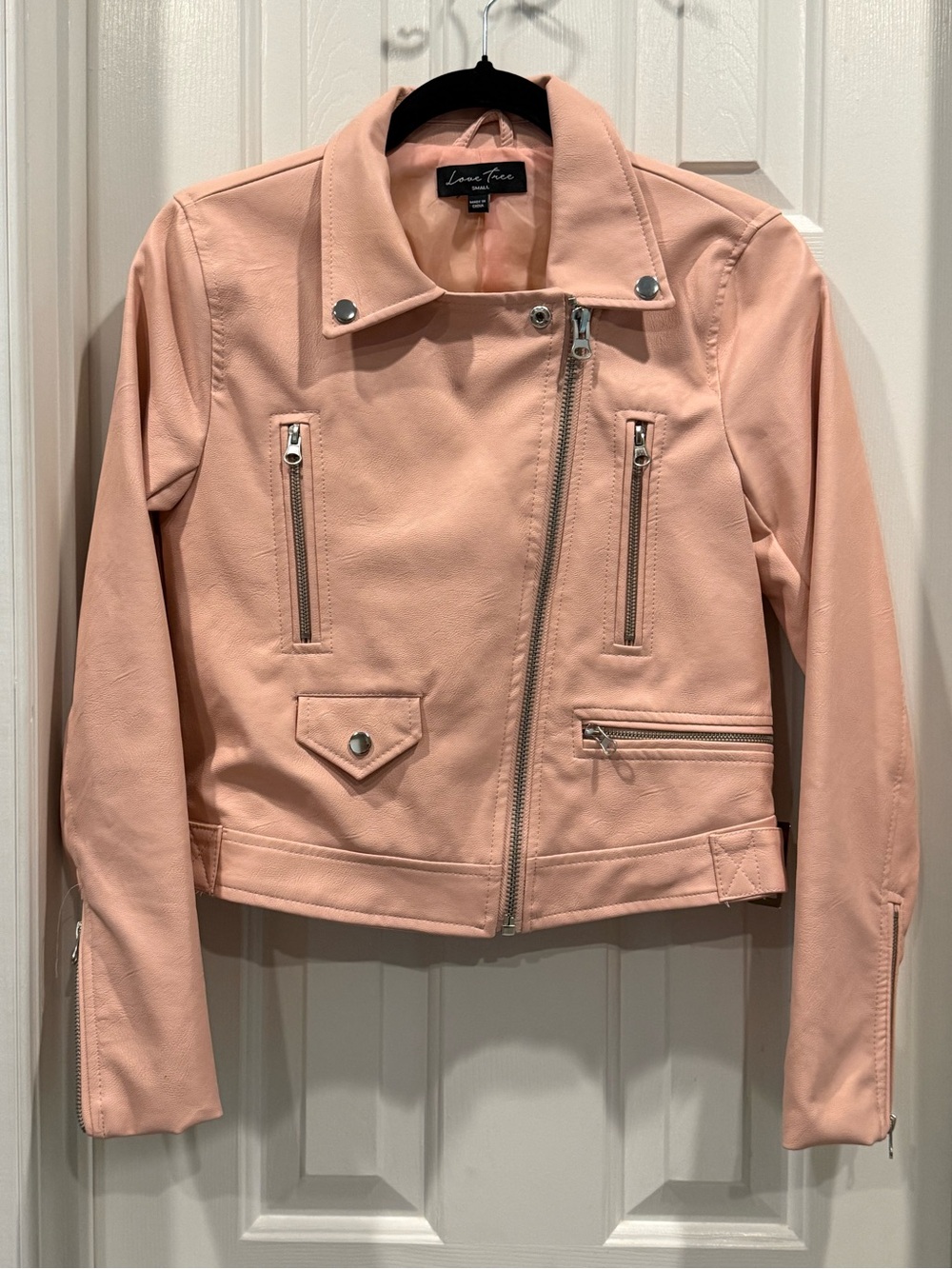 Love Tree Blush Pink Faux Leather Moto Jacket